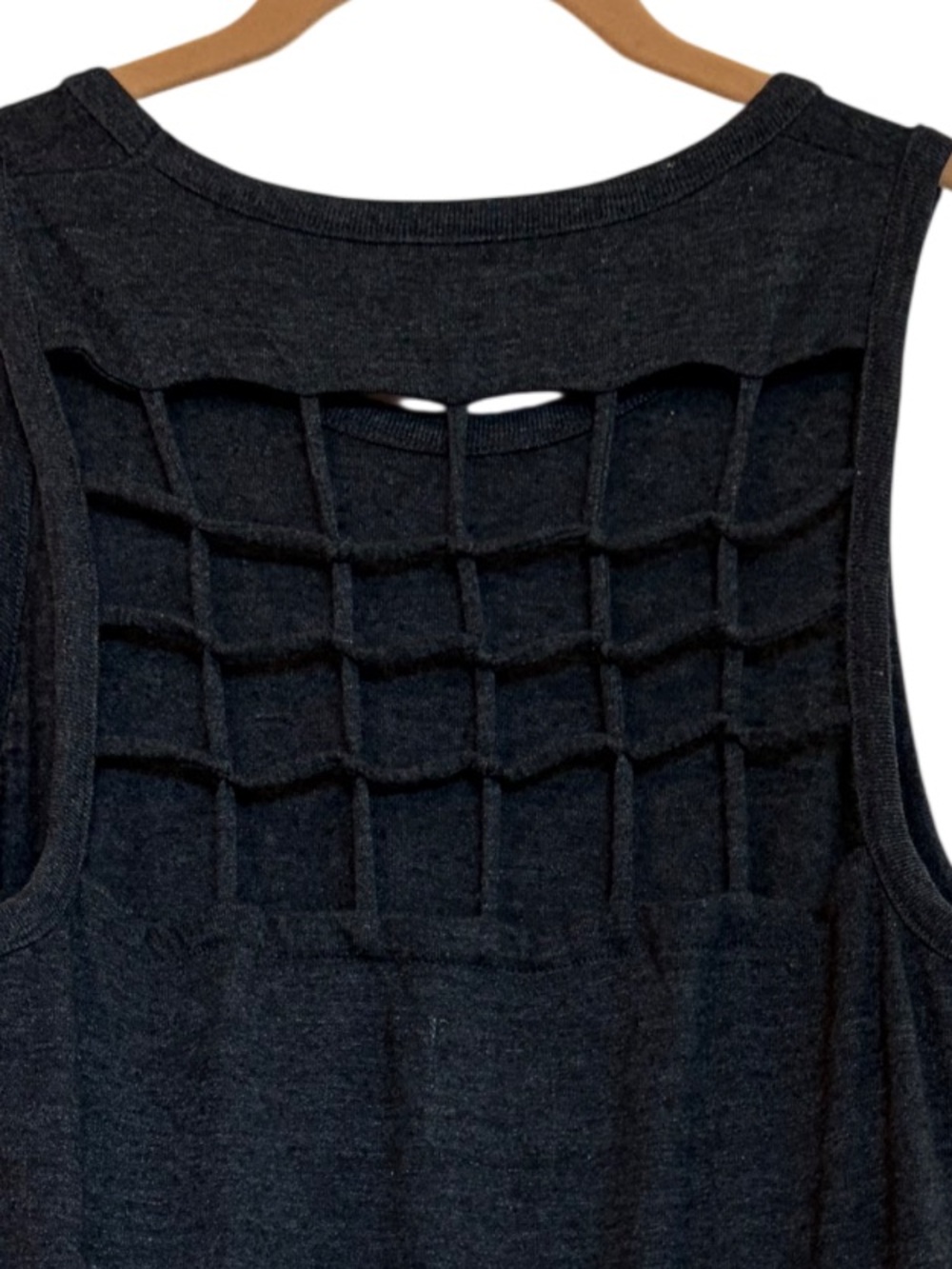 CHASOR Tank Dress Charcoal Gray Drawstring Pockets Lattice Back High Low Hem L - Picture 9 of 16
